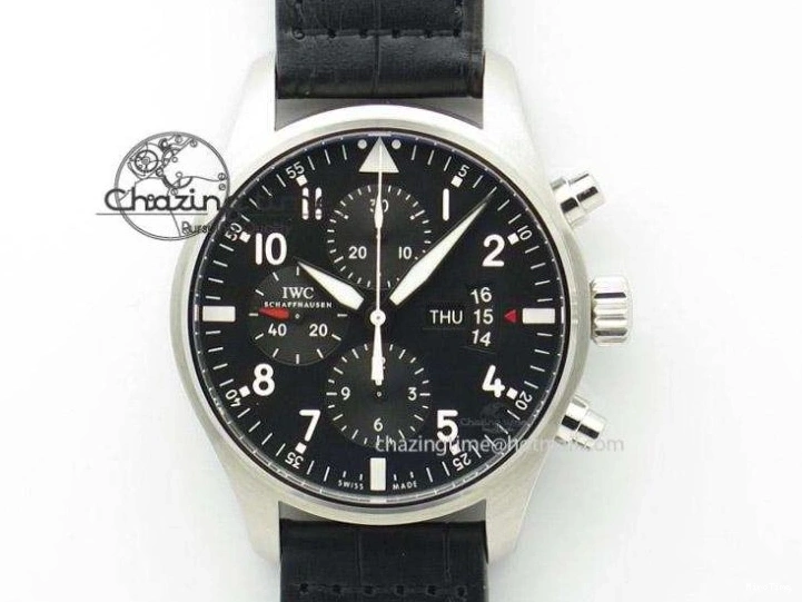 MIROTIME 0503 Pilot Chrono SS AZF 1:1 Best Edition Black Dial Orange Markers on Brown Leather Strap A EasyCare 7065